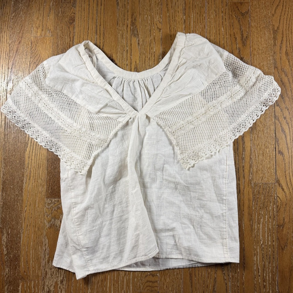 Old Navy Blouse Womens Medium White Cotton Crochet Flutter Sleeve Boho Top
